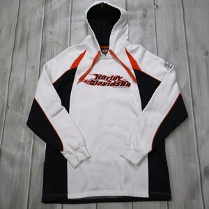 Vintage Harley Davidson Y2K White Hoodie with Flamed Logo - Men's